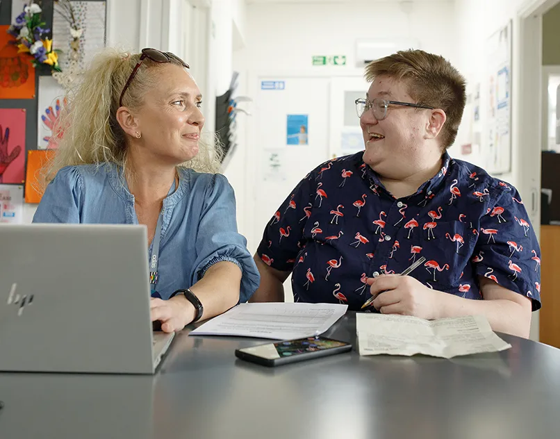 Recovery worker Steph chatting and smiling with Stacey during a one-to-one support session at CDAS