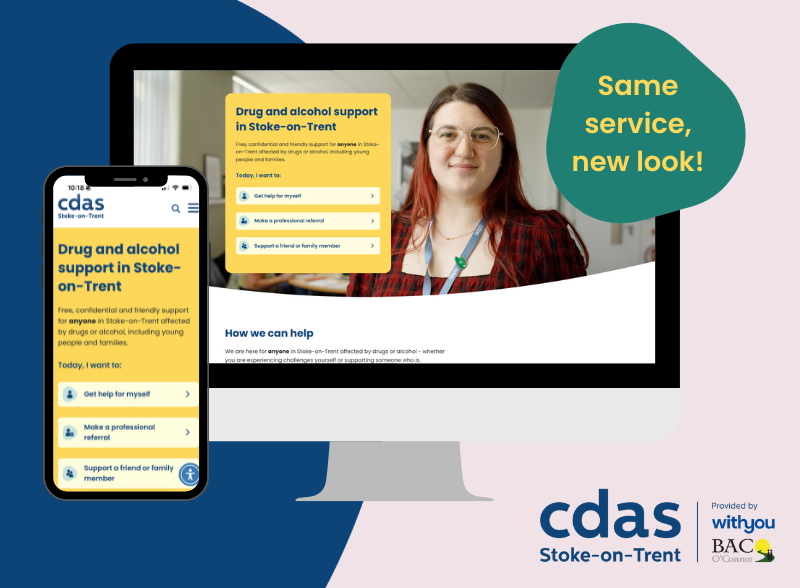 Graphic showing the CDAS website on a mobile phone and desktop computer. Text: Same service, new look!